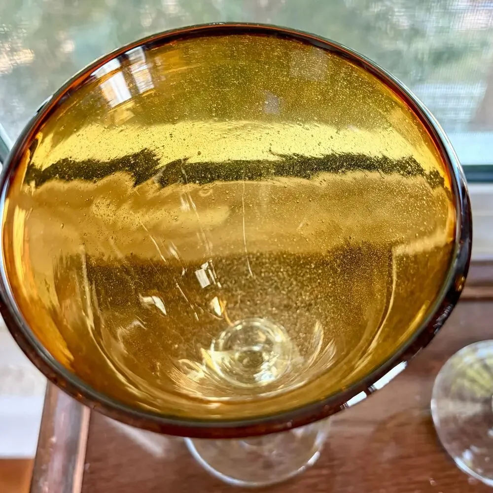 Set of 4 Artland Amber Bubble Glass Goblets 8.25” Tall Vintage Wine Glasses